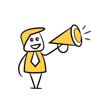 İş konsepti. Yüksek hoparlör ile işadamı vektör Illustration 