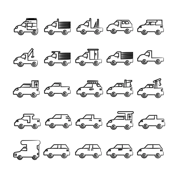 Ilustración Vectorial Iconos Coches — Vector de stock