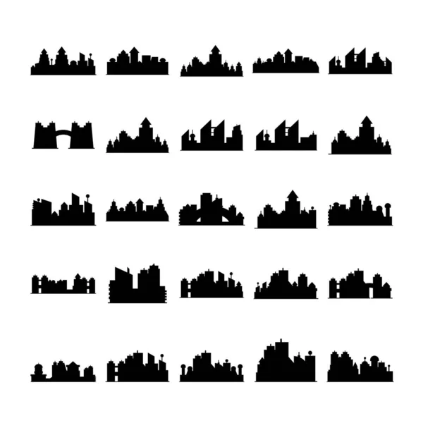 Cityscape Simgelerinin Vektör Illüstrasyonu — Stok Vektör