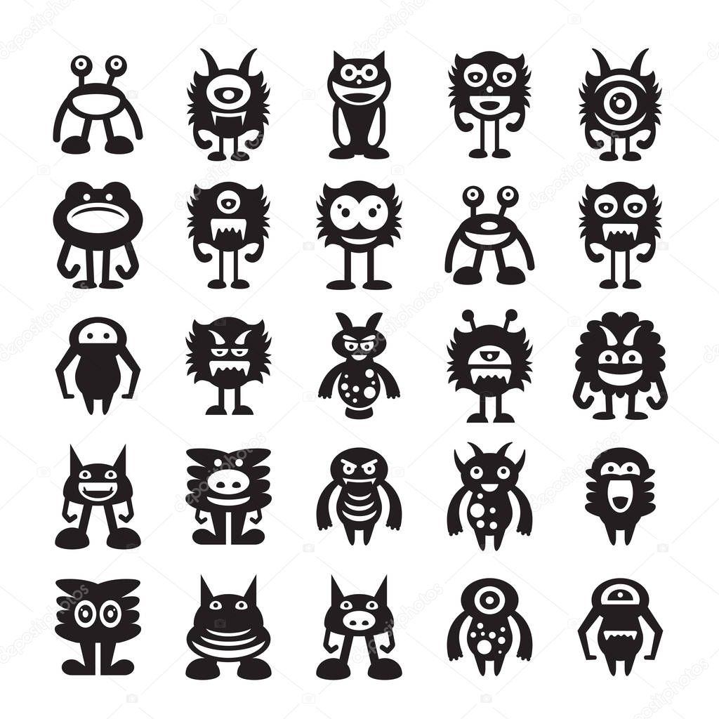 monster  character icons, vector illustration 