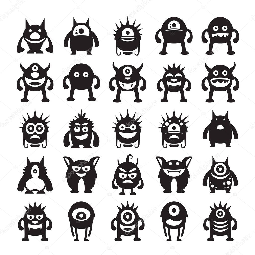 monster  character icons, vector illustration 