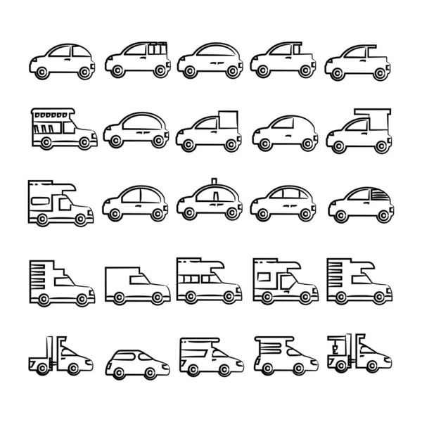 Ilustración Vectorial Iconos Coches — Vector de stock