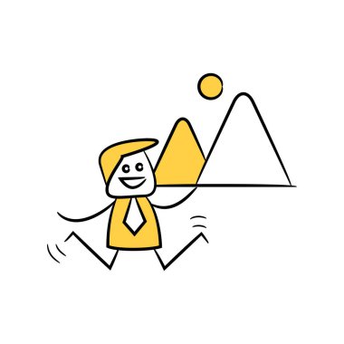 İş konsepti. Dağlar ile işadamı vektör illüstrasyon 