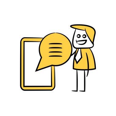 İş konsepti. Akıllı telefon ile işadamı vektör illüstrasyon