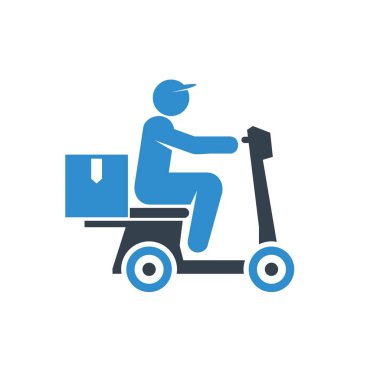Teslimat konsepti. Scooter üzerinde teslimat adam vektör Illustration