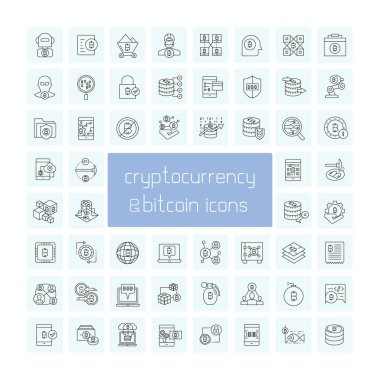 mavi arka plan, cryptoconcurrency kavramı üzerinde bitcoin simgeleri kümesi 