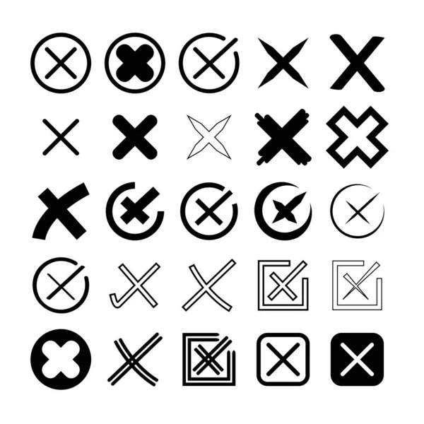 Conjunto Cruces Negras Iconos Línea Simplemente Vector Ilustración — Vector de stock