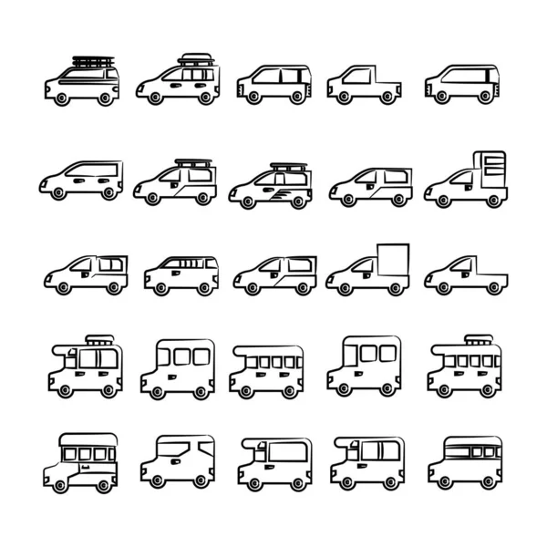 Vektorová Ilustrace Ikon Automobilů — Stockový vektor