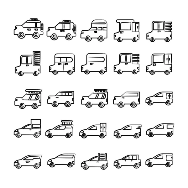 Ilustración Vectorial Iconos Coches — Vector de stock