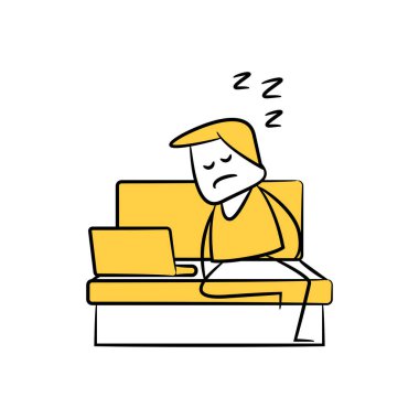 Uykulu adam ev sarısı karalama temasından çalışıyor