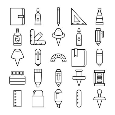 kırtasiye ve ofis ikonları satır tasarımı