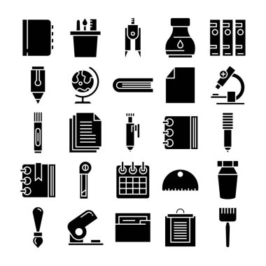 Kırtasiye ve ofis ikonları kabartma tasarımı ayarlandı