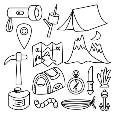 kamp ve yürüyüş simgeleri satır teması