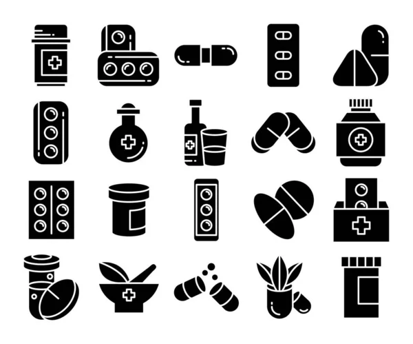 药学和医药图标设置字形设计 — 图库矢量图片