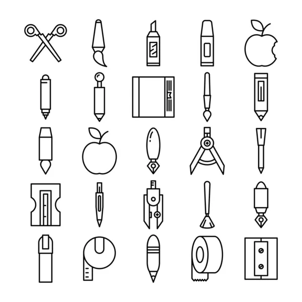 Briefpapier Kantoorbenodigdheden Pictogrammen Set Line Design — Stockvector