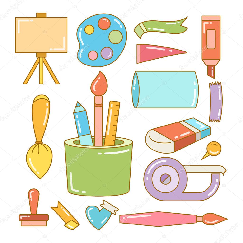 stationery and school supply icons set
