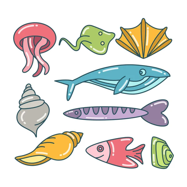 Ψάρια Θαλάσσια Και Ωκεάνια Ζωή Έννοια Χρώμα Θέμα — Διανυσματικό Αρχείο