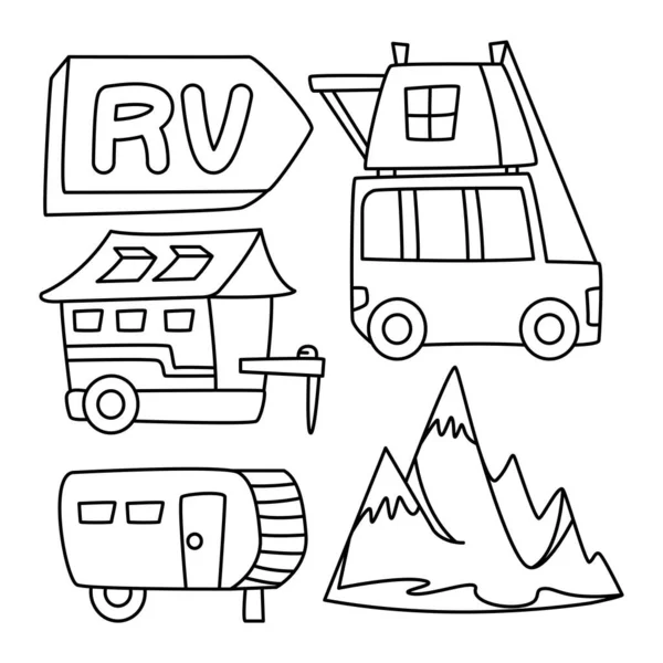 Vehículo Recreativo Camping Diseño Línea Coches Tema — Vector de stock