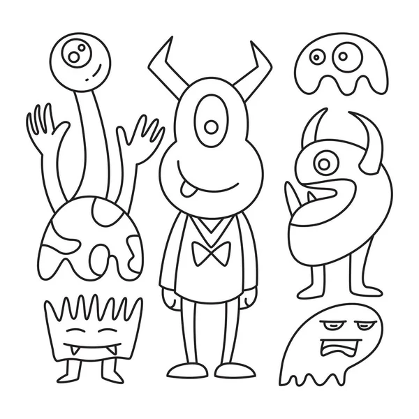 Divertido Doodle Monstruo Carácter Línea Diseño Tema — Vector de stock
