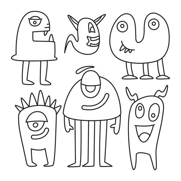 Divertente Doodle Mostro Personaggio Linea Tema Progettazione — Vettoriale Stock