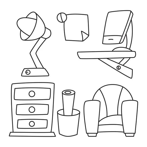 Muebles Decoración Del Hogar Dibujado Mano Tema Línea — Vector de stock