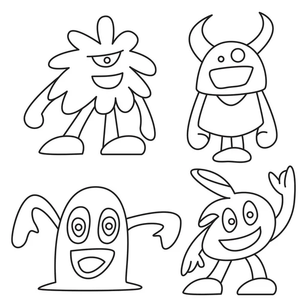Divertente Doodle Mostro Personaggio Linea Tema Progettazione — Vettoriale Stock