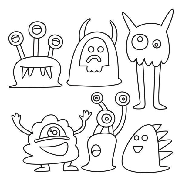 Grappig Doodle Monster Karakter Lijn Ontwerp Thema — Stockvector