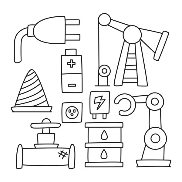 産業用アイコン バッテリー ロボットオイルリグ手描きのドアラインデザイン — ストックベクタ
