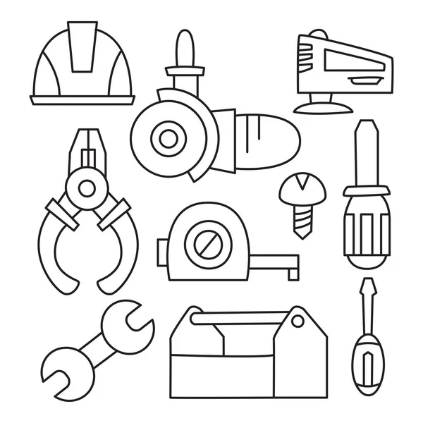 Engineering Bouw Tool Pictogrammen Met Hand Getekend Doodle Lijn Ontwerp — Stockvector