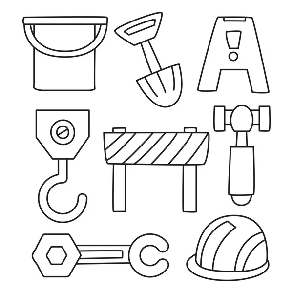 Construction Tool Equipment Hand Drawn Doodle Line Design — Stock Vector