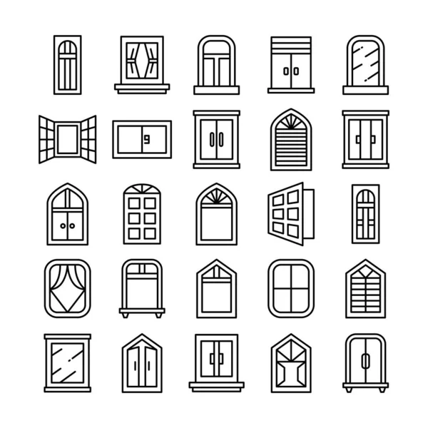 Iconos Ventana Conjunto Línea Tema Diseño — Vector de stock