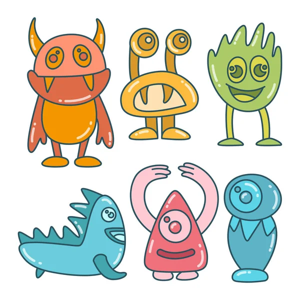 Bonito Engraçado Doodle Monstro Personagem Cor Design Tema —  Vetores de Stock