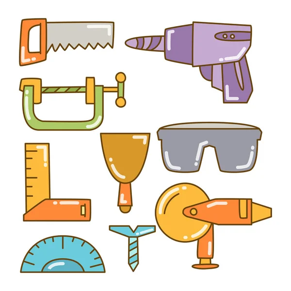 Engineering Und Bau Tools Symbole Farbe Doodle Line Design — Stockvektor