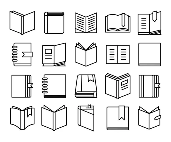 Books Documents Icons Set Line Theme — Stock Vector