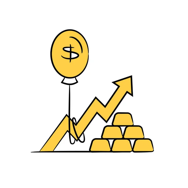 Gráfico Financeiro Ouro Flutuante Dólar Balão Tema Amarelo — Vetor de Stock