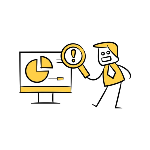 Business Man Scanning Data Computer Yellow Stick Figure Theme — стоковый вектор