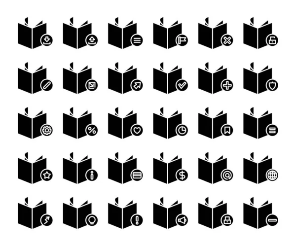 Bücher Symbole Setzen Glyphen Design Thema — Stockvektor