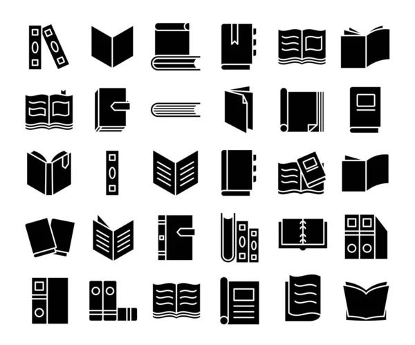 Βιβλία Εικονίδια Που Glyph Θέμα Σχεδιασμού — Διανυσματικό Αρχείο