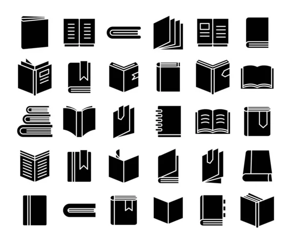 Βιβλία Εικονίδια Που Glyph Θέμα Σχεδιασμού — Διανυσματικό Αρχείο