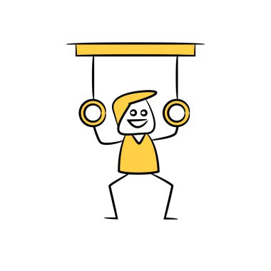 Adam jimnastik yapıyor, sarı çöp adam teması