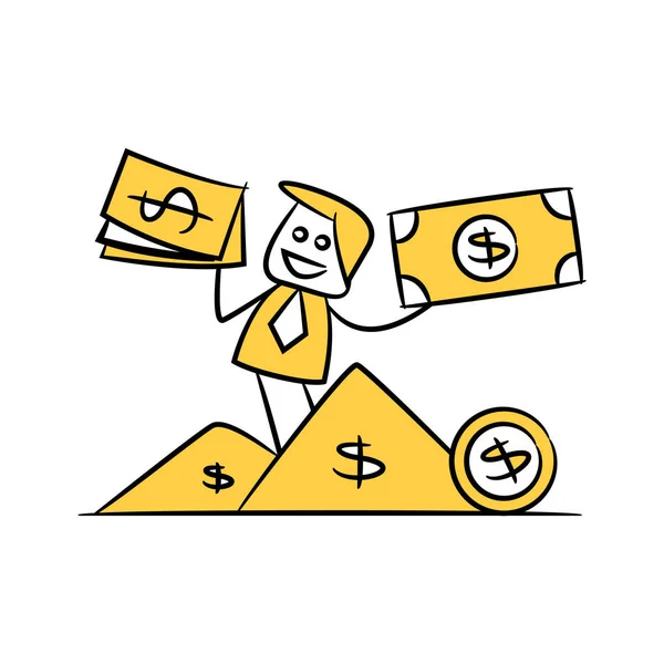 Empresário Pilha Dinheiro Amarelo Vara Figura Design — Vetor de Stock