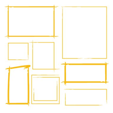 Sarı grunge çerçeve kümesi, dikdörtgen kenarlar