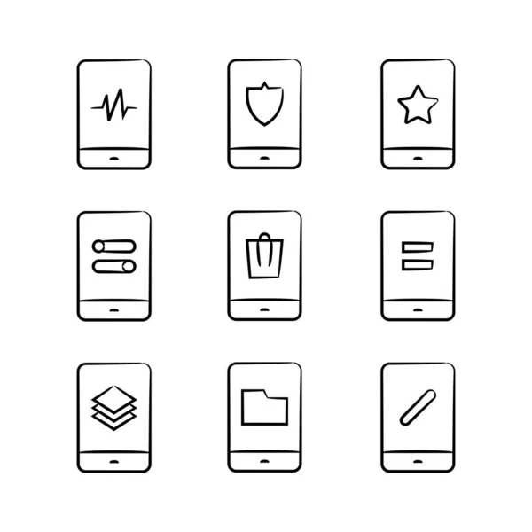 Ícones Desenhados Mão Interface Smartphone Usuário —  Vetores de Stock