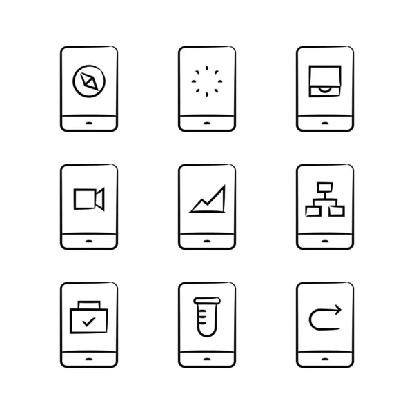 Smartphone Uživatelské Rozhraní Ručně Kreslené Ikony — Stockový vektor