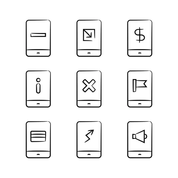 Handgezeichnete Symbole Für Smartphone Und Benutzeroberfläche — Stockvektor