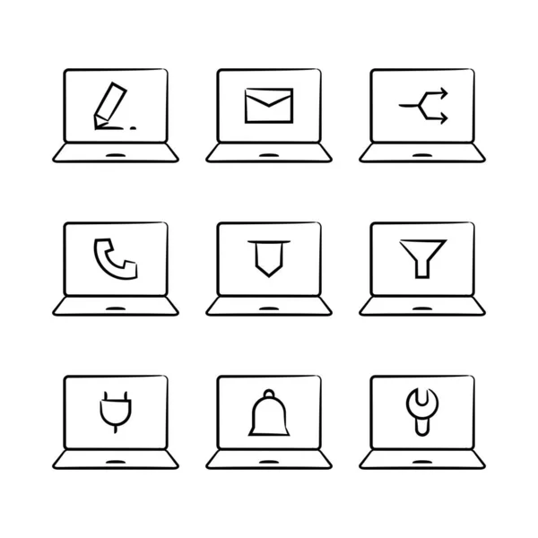 Набір Іконок Ручного Намальованого Ноутбука Веб Користувача — стоковий вектор