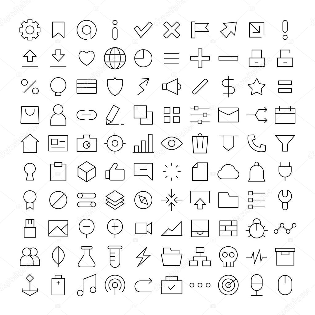 set of web user interface line icons