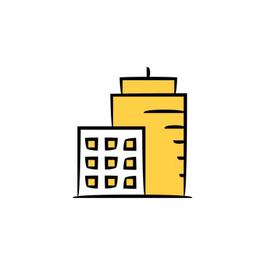 ofis binası ikon vektör illüstrasyonu sarı el çizimi