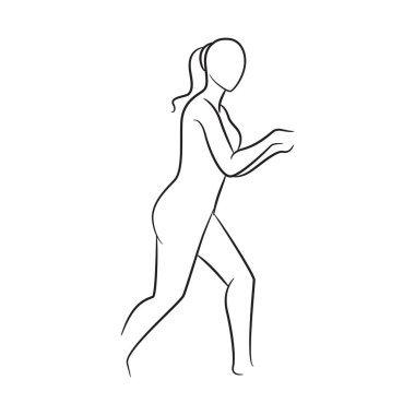 El çizimi eskiz çizimi, kadın vücudu, beyaz arka planda manken.