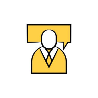 danışman, konuşma balonu ikonu vektör illüstrasyonlu iş adamı sarı el çizimi